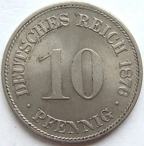 Coin German Reich Empire 10 Pfennig 1876 H IN Uncirculated - Picture 1 of 2