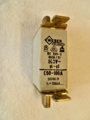 BOX OF 3 WEBER 100A 500VAC RATED INDUSTRIAL BLADE FUSES (ALL BRAND NEW BOXED) - Image 1 of 4
