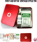 FIRST AID KIT IN  VINTAGE STYLE TIN WITH INCLUDES 30 ESSENTIAL MEDICAL ITEMS