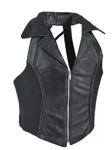 Women's Halter Top Leather with Collar and Braid Classic Style Collar Zipper - Bild 1 von 2