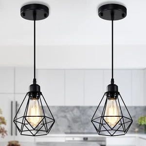 Black Pendant Light Fixtures 2 Pack Industrial Pendant Light Fixture Metal Ca... - Picture 1 of 3