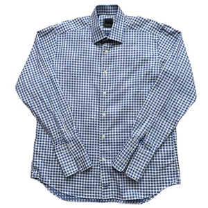 David Donahue Shirt Mens 16.5-34/35 Long Sleeve Dress French Cuff Check Blue - Picture 1 of 5
