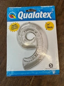 Qualatex Silver No 9 34 inch/86cm Large Foil Balloon, UNFLATED - Picture 1 of 1