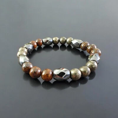 Браслет из пирита гематита бронзита натуральные камни растяжки 8 мм унисекс - Изображение 1 из 4