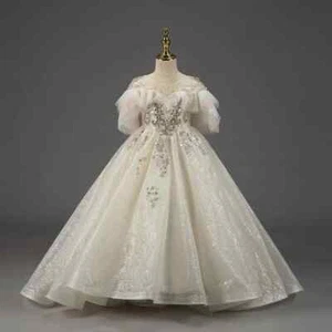 Luxury Flower Girl Dress Beaded Princess Gown for Kids Birthday Party Pageant - Picture 1 of 22
