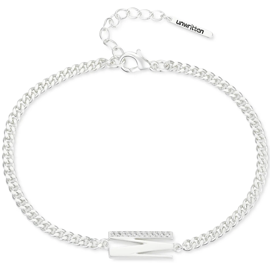 Unwritten Cubic Zirconia Initial Link Bracelet Silver Plated "M"