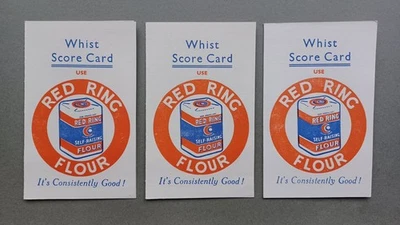 3 X TARJETAS DE PUNTUACIÓN WHIST PUBLICIDAD HARINA ANILLO ROJO AÑOS 40 "SIN USAR Foto 1 de 3