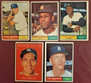 1961 Topps Lot (5) Bob Gibson Ron Santo RC Willie McCovey Rizzuto Bunning! L/M - Picture 1 of 2