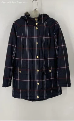 Abrigo parka con capucha de piel sintética manga larga a cuadros multicolor Tommy Hilfiger para mujer M Foto 1 de 4
