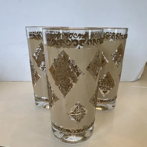 3 1950’s Vintage Cora Cera Painted Scroll Embossed High Ball Bar Ware MCM - Picture 1 of 4