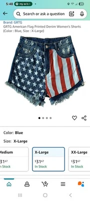 NUEVO Pantalones Cortos Denim Estampados Bandera Americana Para Mujer Talla XL Foto 1 de 4