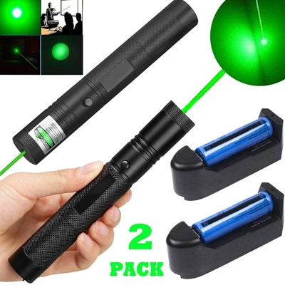 2Pcs 9900miles Adjustable Green Laser Pointer Pen Single Beam Rechargeable Lazer - Image 1 of 4