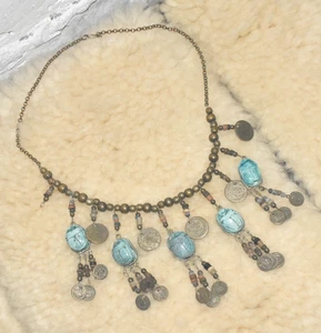 Collar moneda oro vintage con dije de escarabajo - Imagen 1 de 6