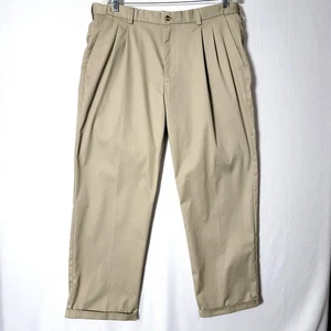 George Mens Pants Casual Dress Sz 36x30 Pleated Cuffed Stretch Waistband Beige - Picture 1 of 11
