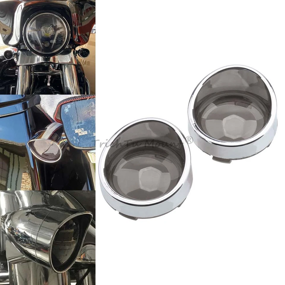 2X Smoke Turn Signal Light Lens Cover Bezels Visor For Harley Dyna Electra Glide - Image 1 of 4