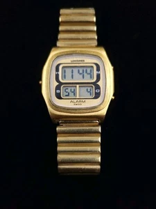 Vintage Longines Alarm Swiss Made LCD Wrist Watch - Gold Band - Picture 1 of 19