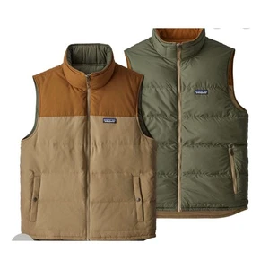 Patagonia Mens L Reversible Bivy Down Puffer Vest Tan Green  - Picture 1 of 12