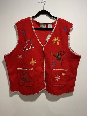 Chaleco suéter navideño rojo edición básica para mujer talla grande 2X Foto 1 de 4