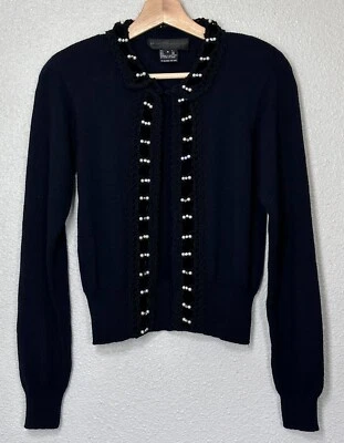 Винтажный черный кардиган Andrea Jovine с жемчугом/кристаллами/швами женский - S - Изображение 1 из 4