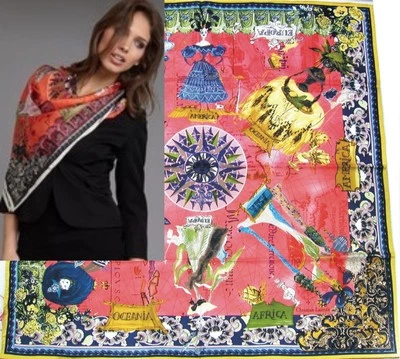 CHRISTIAN LACROIX Rosa MODAS DEL MUNDO Pañuelo de Seda Bandana Nuevo con Etiquetas ¡Auténtico! Foto 1 de 2