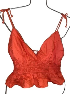 Sim & Sam XL NWT Tie Shoulder Ruffle Hem Crop Top Tank Salmon Halter - Picture 1 of 10