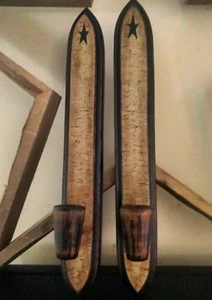Candelabros de pared de madera estrella craquelada bronceada negra primitivos decoración del hogar - Imagen 1 de 2