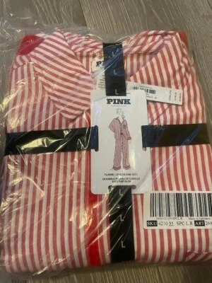 Conjunto de Pijama Largo Franela Rosa Rayas Rosa y Blanco Talla L Foto 1 de 4