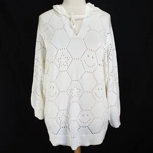 Torrid Pointelle Hooded Drop Shoulder Sweater Size 6 6X Ivory Long Sleeve - Picture 1 of 7