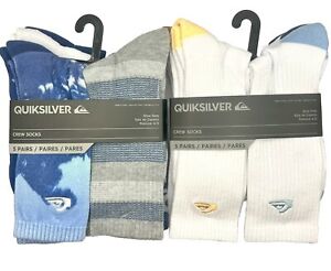 New QuikSilver Men's 5 Pair Multicolor OR White Crew Socks Size 6-12