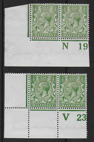 SG351&2.-1/2d.Wmk Royal Cypher - N19 & V23 Control Pairs. Lightly MM. Ref:3748 Cover