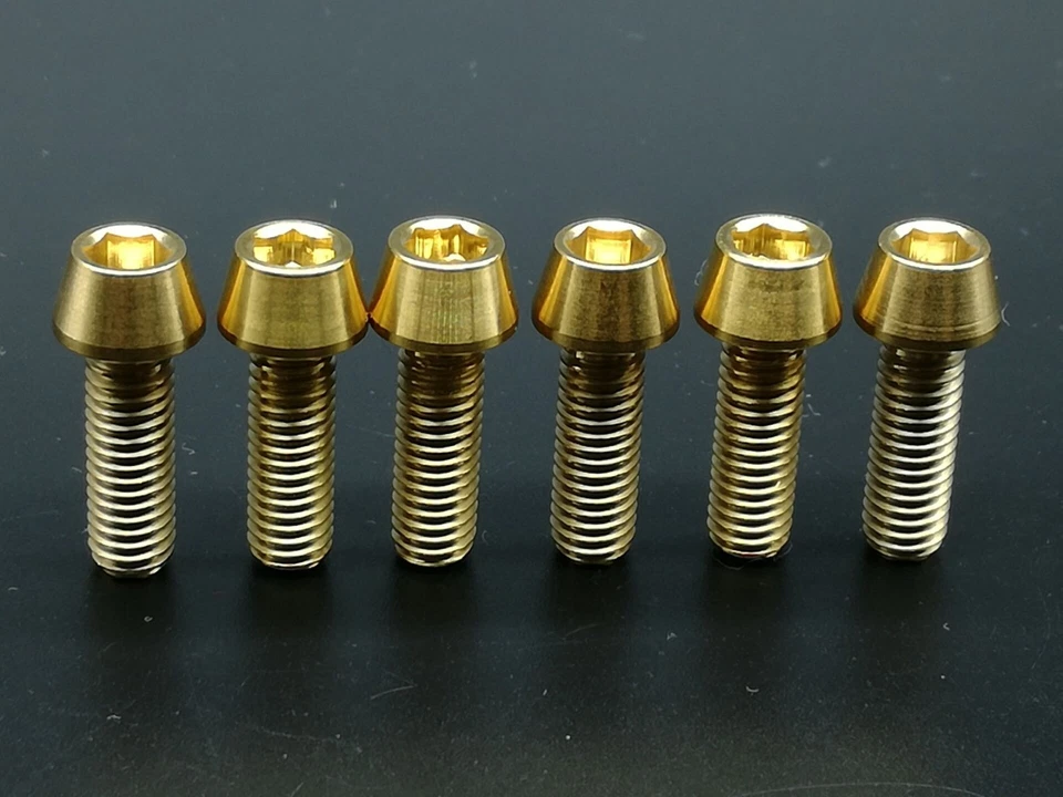 Vástago de bicicleta súper ligero M6x18 mm pernos dorados cabeza cónica bicicleta 6 piezas Foto 1 de 4