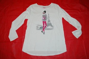 Girls L/S WHITE TEE SHIRT Stylish Diva GLAMOUR GIRL Paris Eiffel Tower XXL 16 - Picture 1 of 1