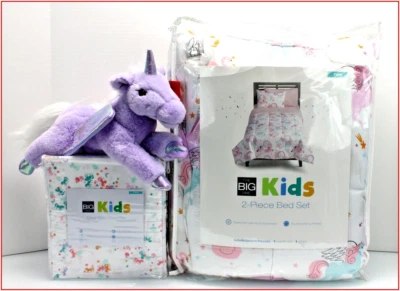 6 pc - Isabella UNICORN PRINCESS Comforter + Sham + Sheets + Purple PEGASUS TWIN - Image 1 of 4