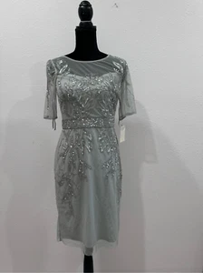 Papell Studio Beaded Cocktail Dress In Sage Green With Sequin Details size4 - Picture 1 of 9