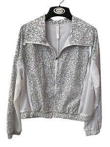 Fabletics Full Zip Geometric Layla Jacket Women S Long Sleeve White Gray Workout - Picture 1 of 8