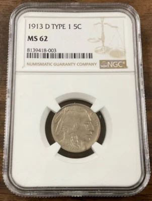 1913-D Type 1 Buffalo Nickel NGC MS 62 - Image 1 of 4