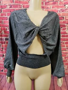 7 For All Mankind Summer Long Sleeve Top Sweater Gray Cutout Twisted Size S - Picture 1 of 6
