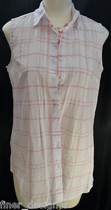 CAbi #834 SLEEVELESS SUMMER BLOUSE TOP WHITE RED Plaid shirt button up SZ S NEW - Picture 1 of 9