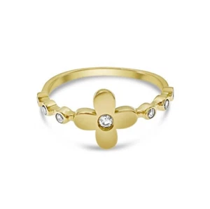 10k Yellow Gold Stackable Flower Womens Band Ring CZ - Picture 1 of 2