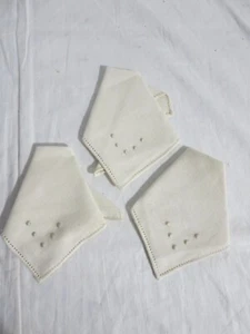 3 Vintage Linen Off White Linen Napkins 5 Taupe Dots Embroidery 6" Sq - Picture 1 of 4