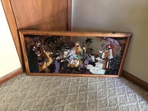 Nativity Suncatcher FAUX STAINED GLASS Christmas Religious Large Frame Panel - Picture 1 of 12