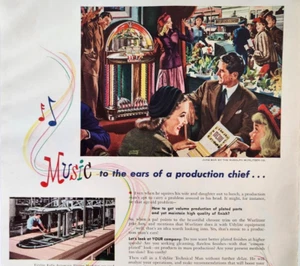 Albert Dorne Wurlitzer Juke Box Udylite NY Vintage 1949 Anuncio Fonógrafo Música - Imagen 1 de 5