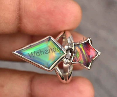 Natural Aurora Opal 925 Sterling Silver Ring SIZE 6.75 US Beautiful Women ring - Image 1 of 4