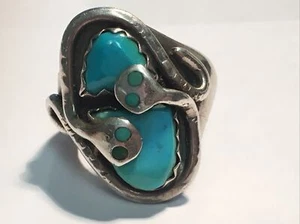 "Anillo serpiente turquesa plata esterlina vintage Effie C Zuni talla 10-1/2"" GTC" - Imagen 1 de 6