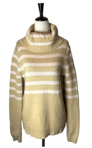 J Crew Sweater Women Small Tan And Pink Wool Blend Striped Turtleneck Pullover - Picture 1 of 9