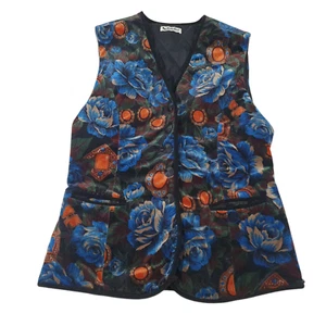 Lucky Bird Size S/M Vintage Floral Jewel Print Velvet Quilt Lined Vest Waiscoat - Picture 1 of 8