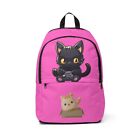 Unisex Fabric Backpack,kittie back pack, black cat bag, kitten book bag,kids bag