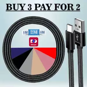 Heavy Duty Quick Fast Charge USB C Type C Data Phone Charger Cable Lead 2m 3m 1m - Picture 1 of 15