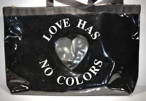 MOSCHINO Redwall Large Black Enamel Tote Bag Hand Bag See Thru Heart Italy - Picture 1 of 22