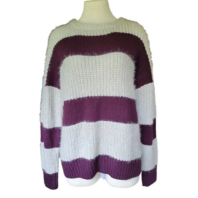 Nuevo Suéter Tejido Charlotte Russe XL Acrílico Nylon Gris Púrpura Rayas Mujeres L/S. Foto 1 de 4
